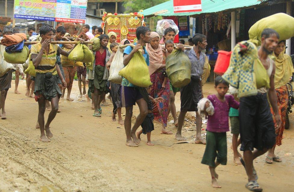 Pictured: These refugees walked for over a week without food