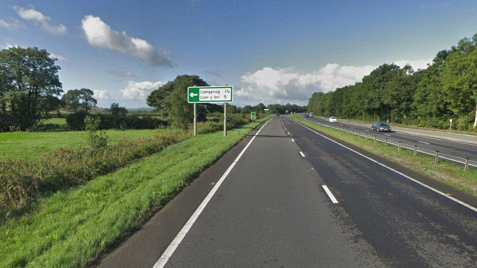 A40 near Llangynog junction in Carmarthenshire