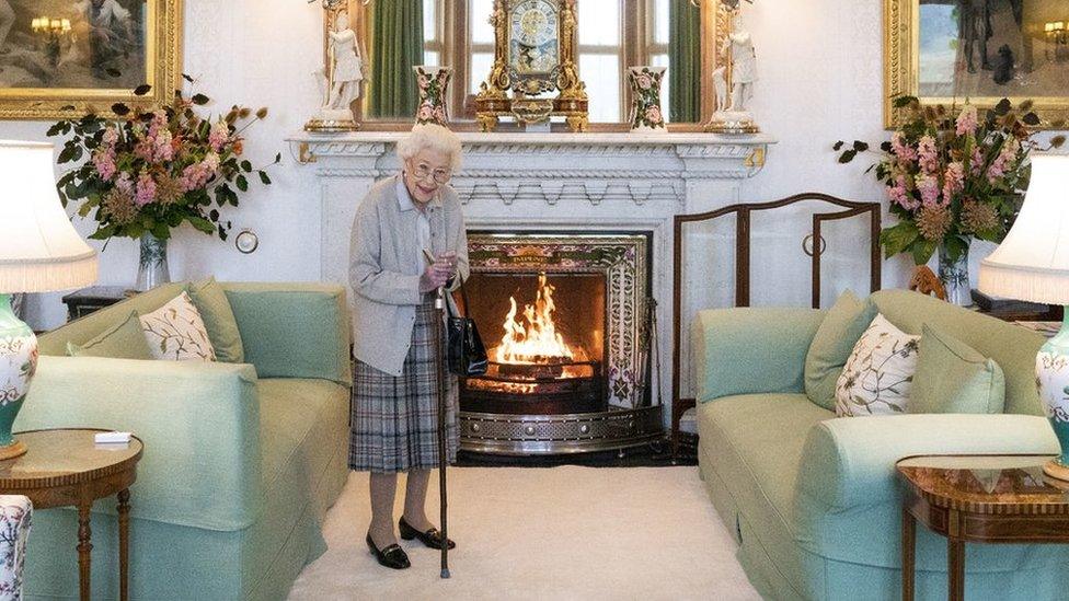 Queen Elizabeth II waits in the Drawing Room before receiving Liz Truss for an audience at Balmoral, Scotland