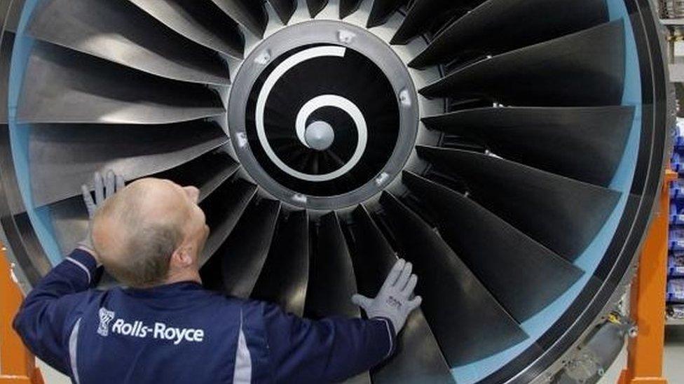 Rolls-Royce worker and jet engine