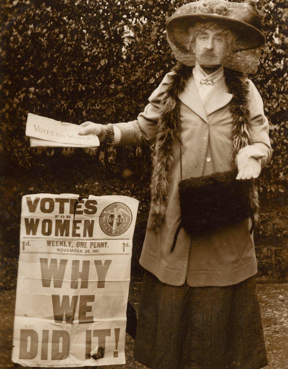 Frederick Lawrence dressed as a female suffragist