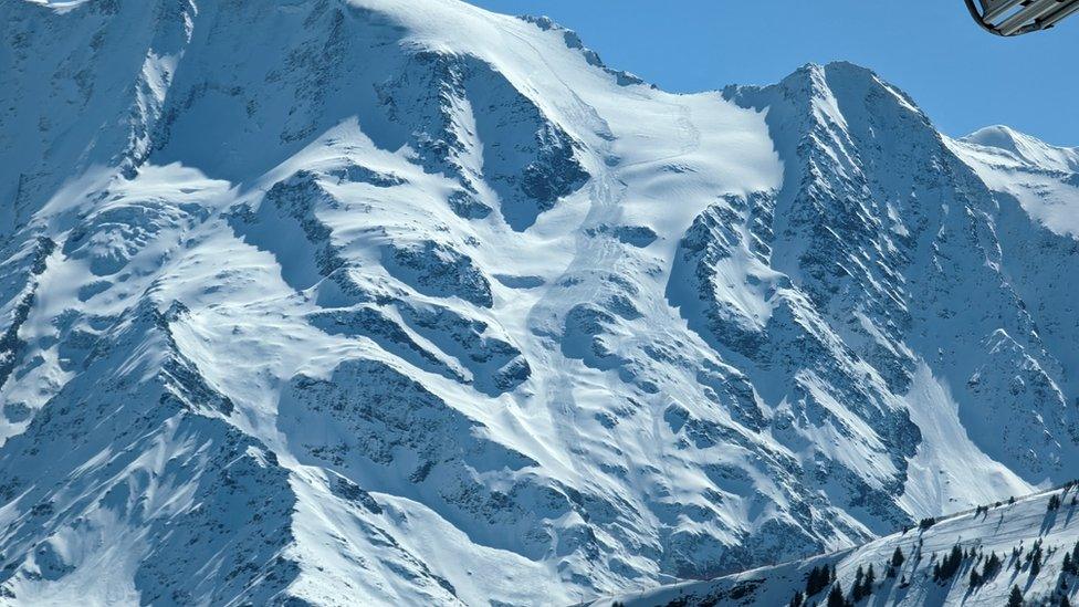 The aftermath of an avalanche at the Armancette glacier on Sunday