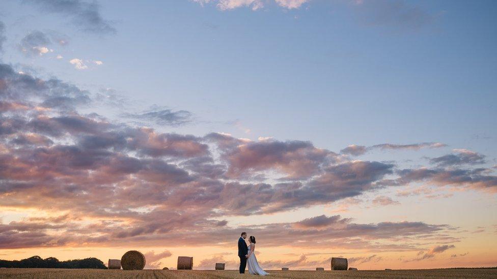 Louise Young and Sam Gilbert on their wedding day