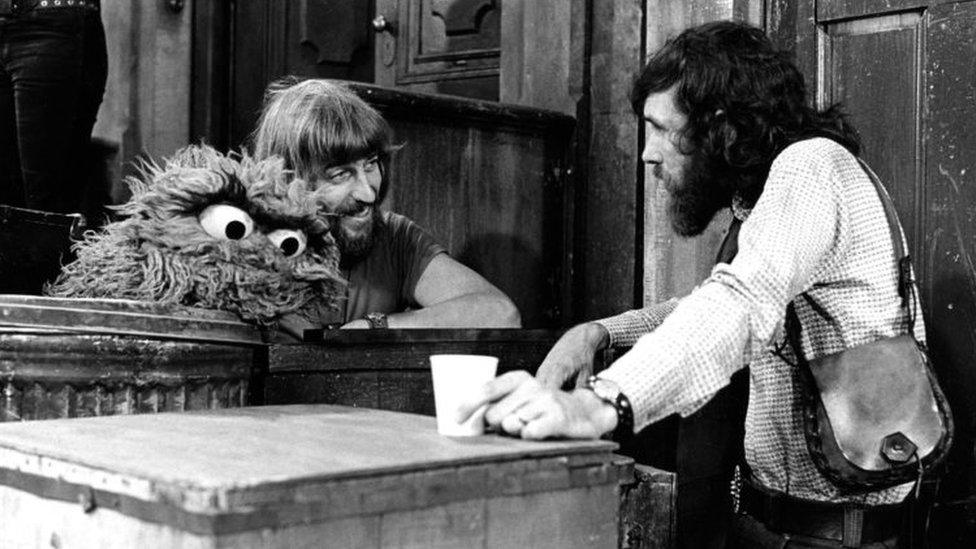 Caroll Spinney with Jim Henson and Oscar the Grouch.