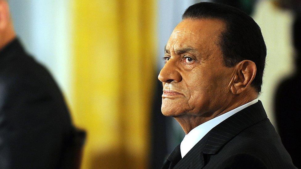 Egyptian President Hosni Mubarak listens to US President Barack Obama make a statement on Middle East peace delivered in the East Room of the White House September 1, 2010 in Washington, DC.