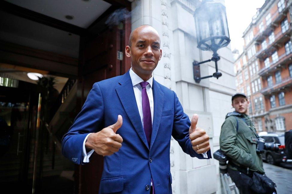 Liberal Democrat MP Chuka Umunna gives a thumbs up as he leaves the Millbank broadcast studios near the Houses of Parliament in central London on September 24, 2019