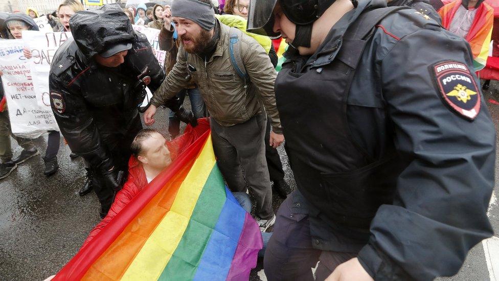 Gay rights activist held by police in Russia