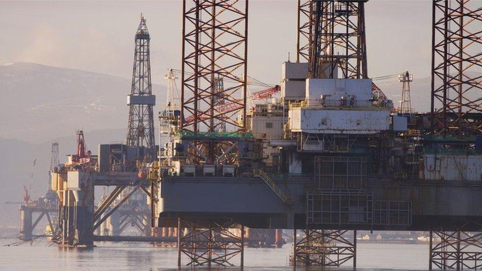 Oil rigs moored in Cromarty Firth