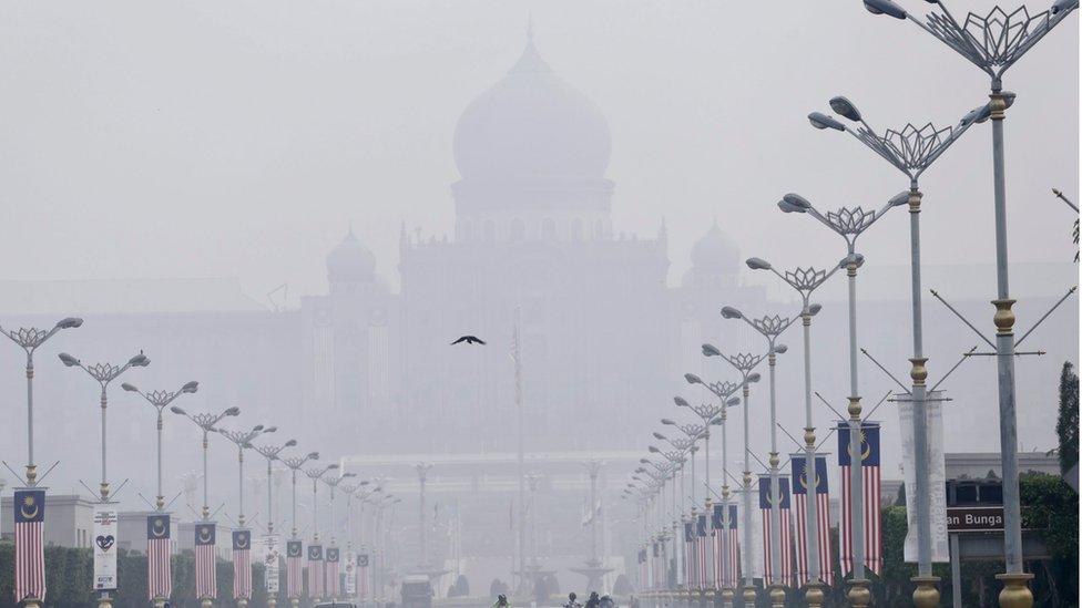 The Malaysian prime minister's office building, shrouded by thick haze on 12 September