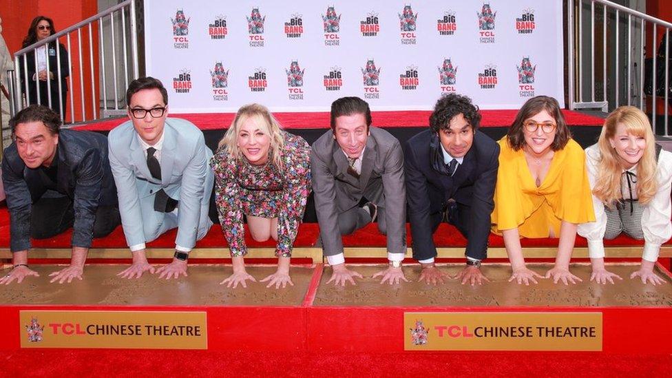 Big Bang Theory cast pose during their handprint ceremony