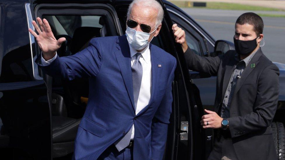 Mr Biden departs Wilmington, Delaware en route to Kenosha