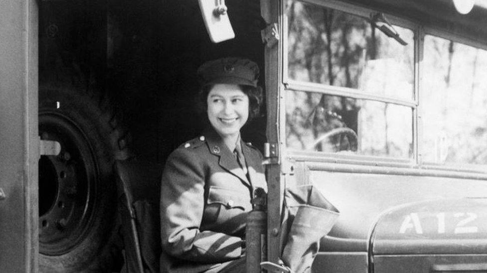 Princess Elizabeth at the wheel of an Army vehicle when she served during the Second World War in the Auxiliary Territorial Service