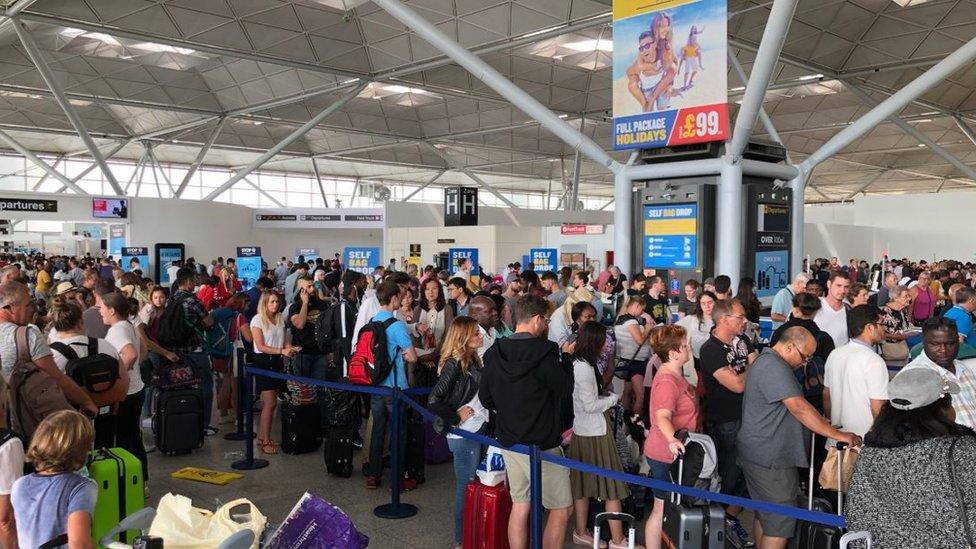 Queues at Stansted Airport