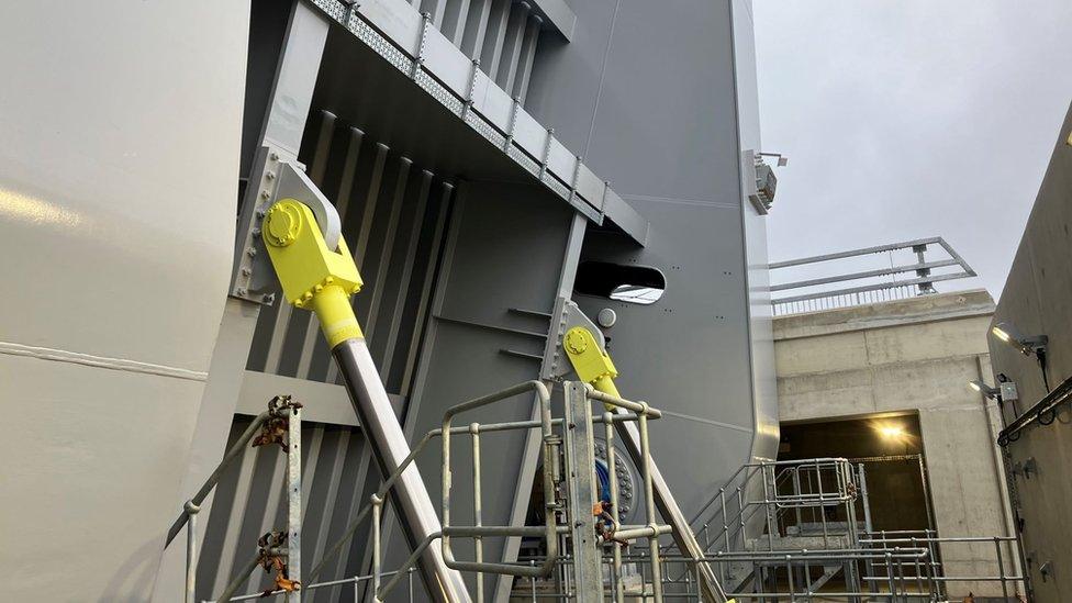 Hydraulic weights help lift the Herring Bridge spans