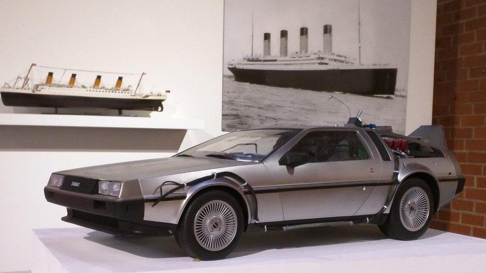 Delorean Car and picture of the Titanic