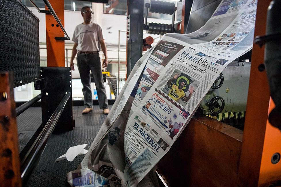 View of rotating machines, where the newspaper El Nacional is printed, in Caracas, Venezuela, 14 December 2018. The National Trade Union of Workers of the Press (SNTP) of Venezuela blamed the Head of State Nicolas Maduro for the exit of circulation after 75 years of the newspaper El Nacional, critical of the Chavez Government