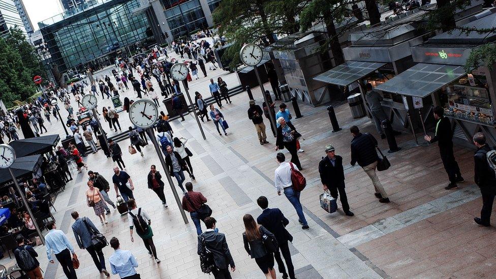 Workers in Canary Wharf, London. The capital has witnessed a jobs boom in the last decade