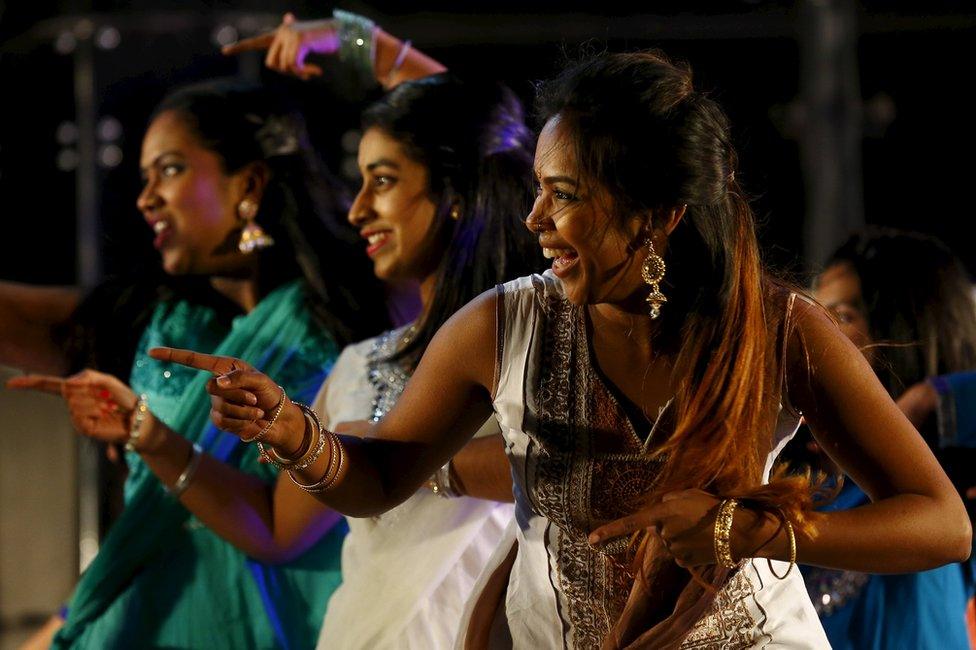 Dancers perform on stage during Diwali celebrations in Leicester