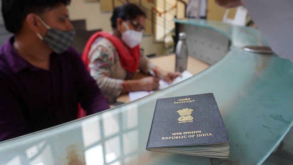 Passport scene at an office counter