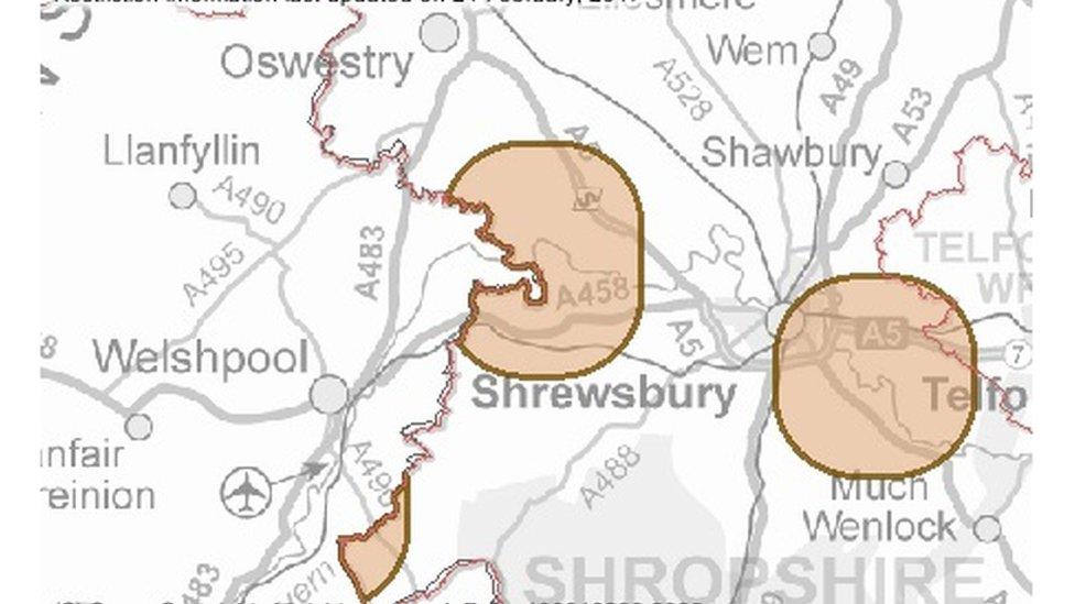 Defra map showing bird flu HRA’s in Shropshire