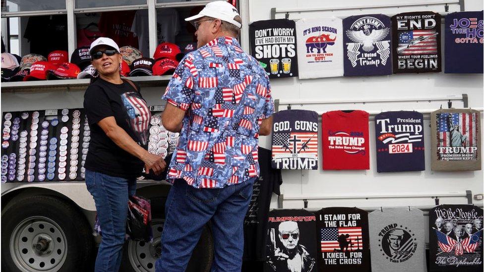 Trump gear being sold outside the Iowa rally