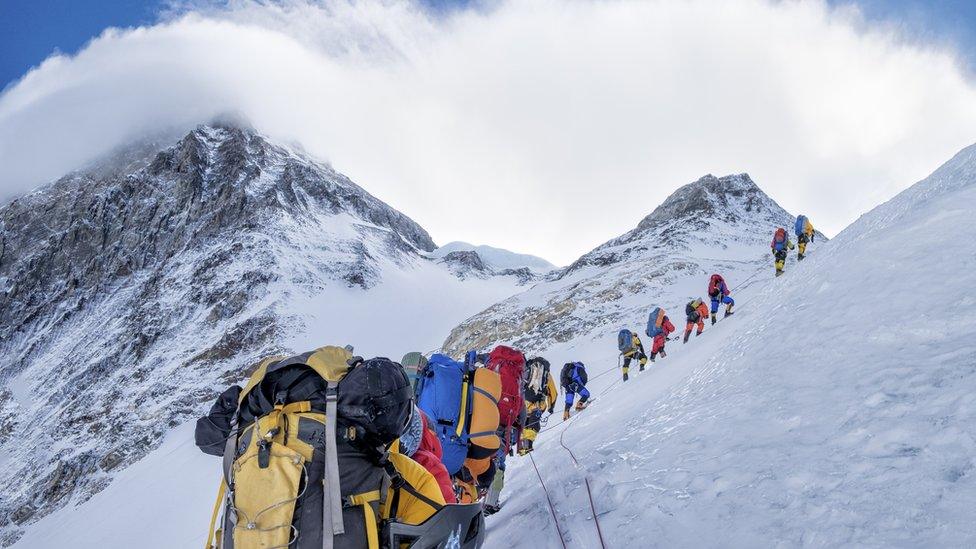 Climbers up Mount Everest