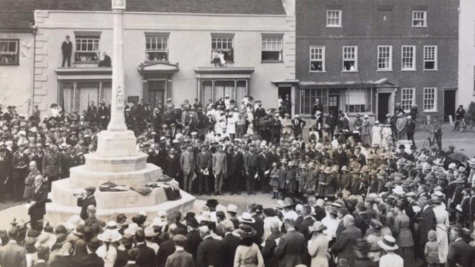 Photo from 1921 of Dedham's memorial service