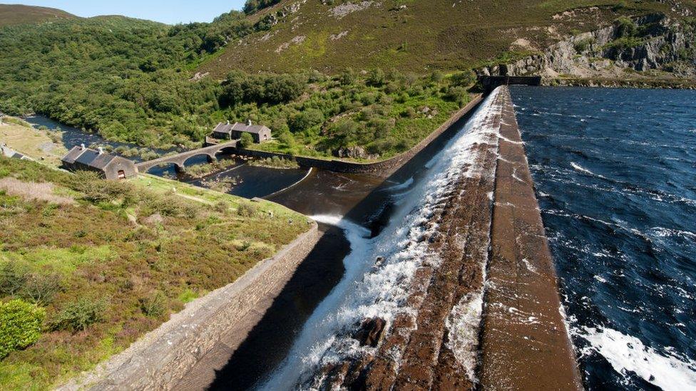 Caban Cach Reservoir and dam in the Elan Valley