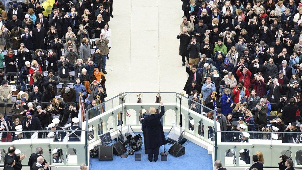 Trump giving his inaugural speech on Friday, 20 January