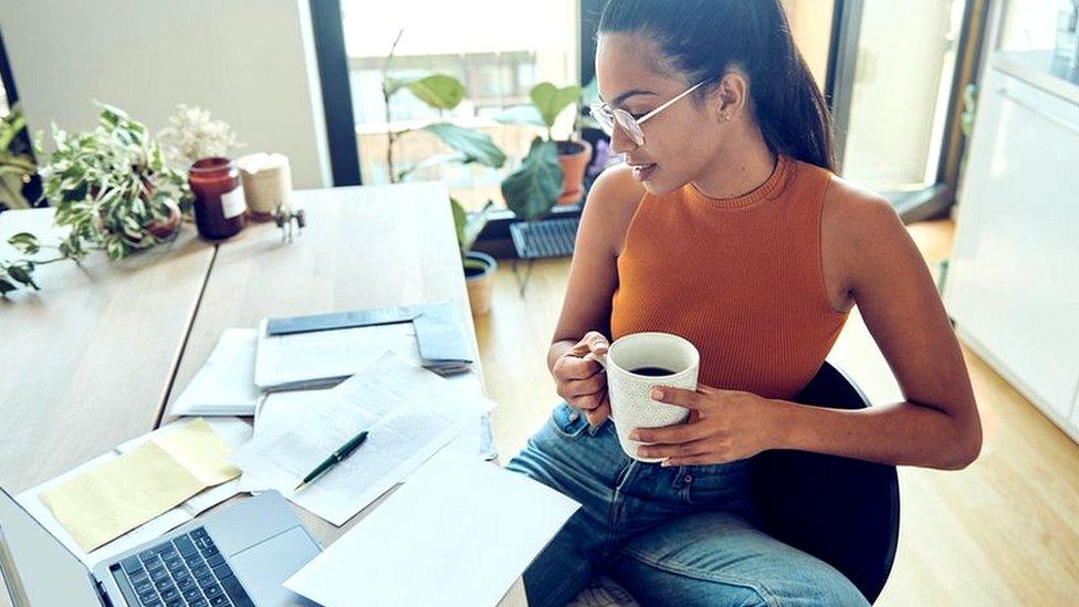 Woman checking her finances