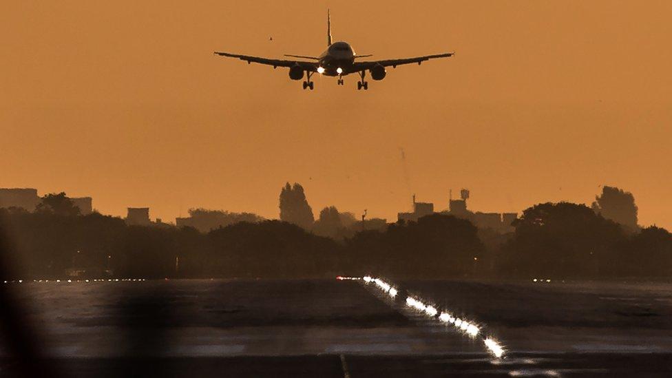 An aeroplane preparing to land