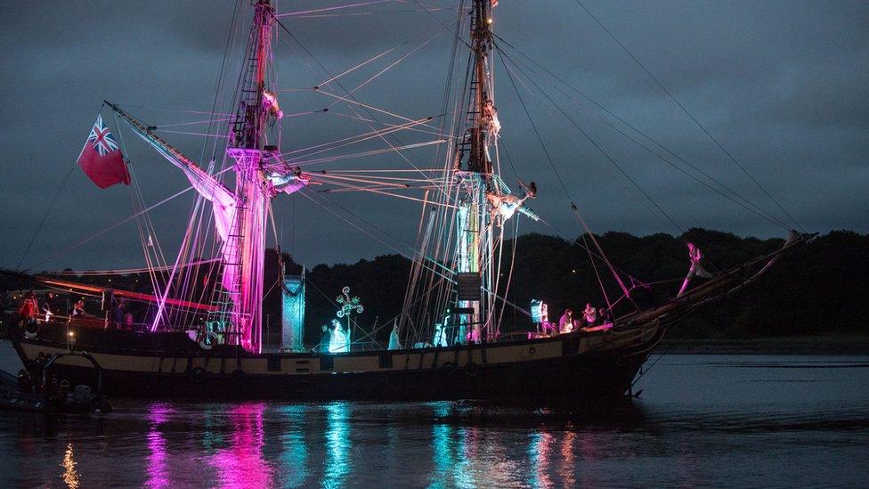 tall ship illuminated