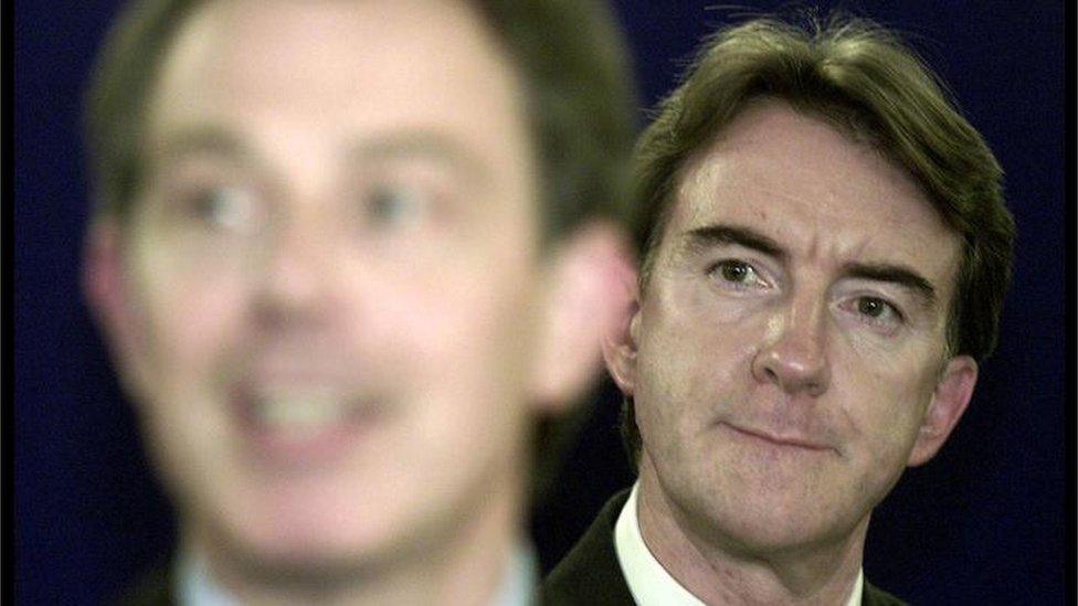 Peter Mandelson behind Prime Minister Tony Blair