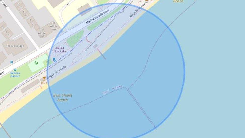 Map showing cordon in Clacton