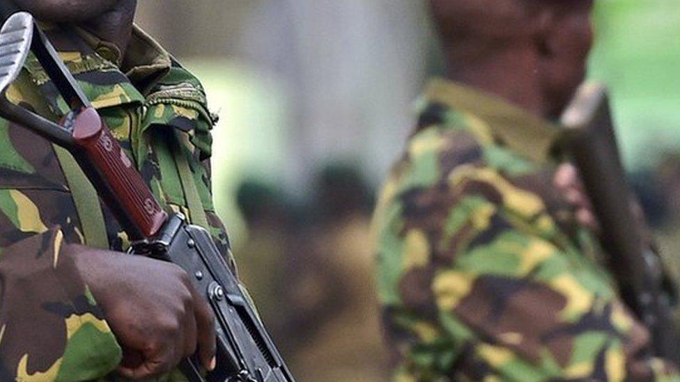 Kenyan soldiers on guard duty in Nairobi in July 2015