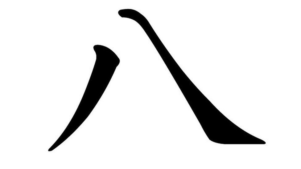 The Chinese character, also used in Japanese, for "eight", which resembles a mountain in shape.