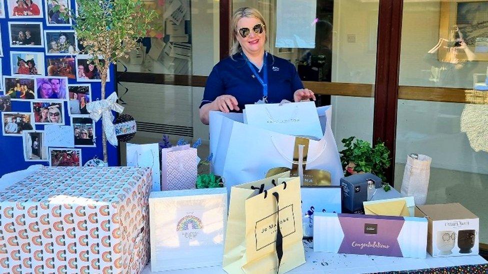 Johanna with her leaving presents when she retired