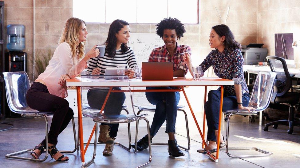 group of women in the workplace