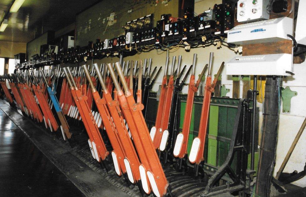 Interior of traditional signal box