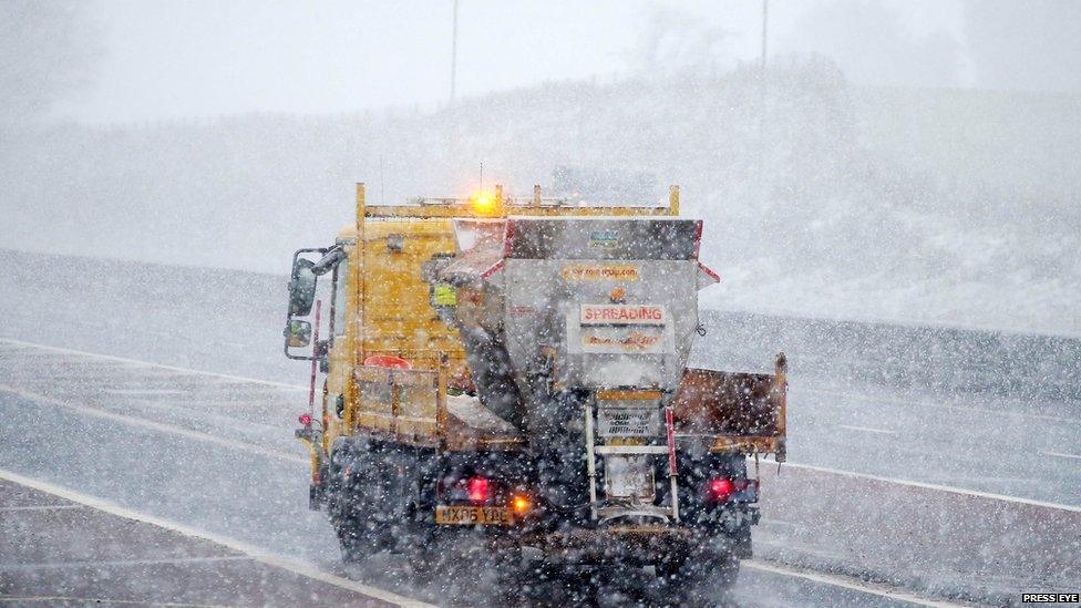 Gritter salting the M1 motorway