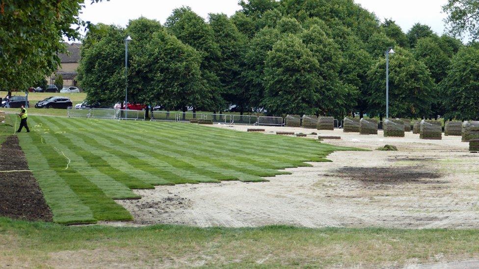 Turf being put on Glasgow Green