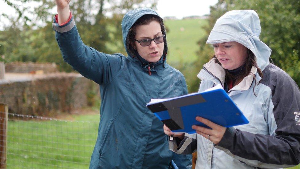 Flood risk consultant Caroline Murray and contractor Jane Moon