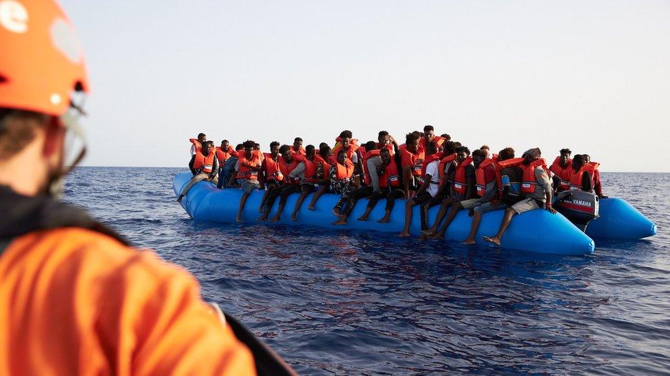 Migrants rescued off the coast of Libya on 5 July 2019