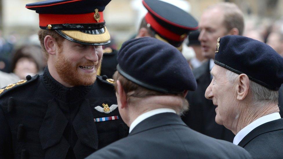 Prince Harry meets veterans at the Westminster Abbey Field of Remembrance