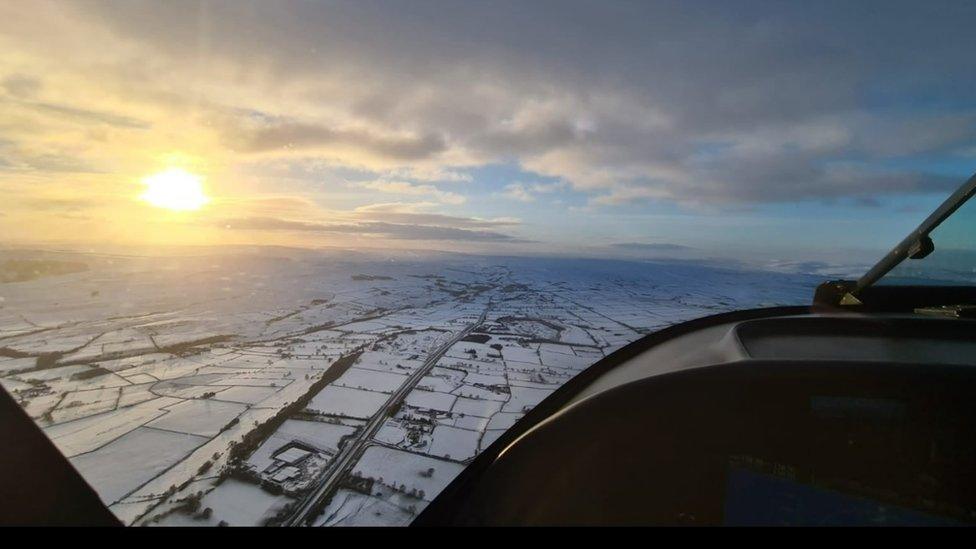 Aerial shot of snow