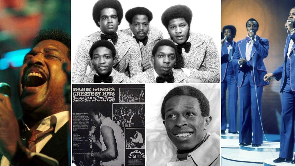 Music acts who appeared at the Golden Torch including (centre - clockwise) The Stylistics, The Drifters, Arthur Conley, Major Lance and Edwin Starr