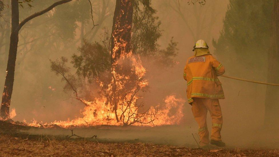 A fireman fights a bushfire to protect a property in Balmoral, 150 kilometres southwest of Sydney