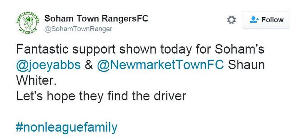 Tweet from Soham Town Rangers FC