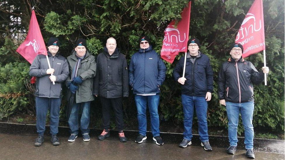 Striking workers on the picket line at Lakeland Dairies