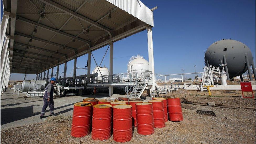 Oil barrels at Bai Hassan oil field in Iraq